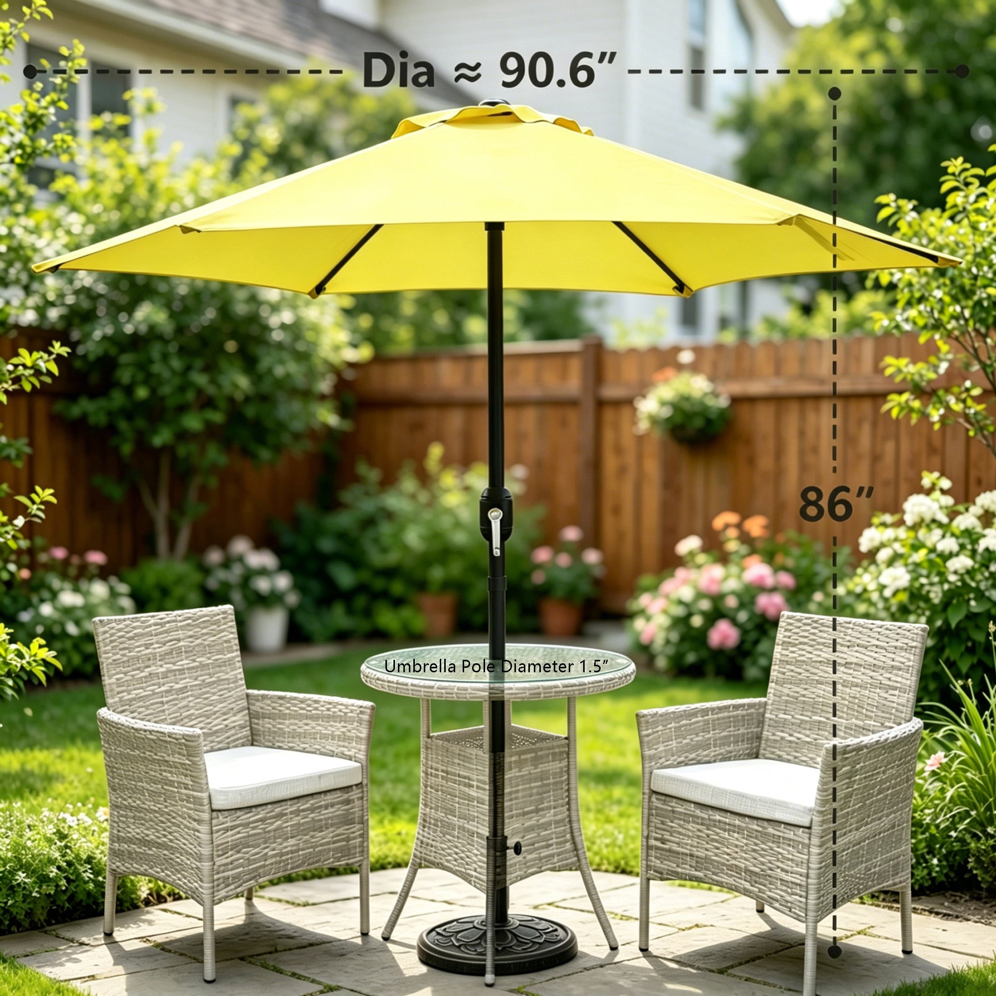 Kool 7.5ft Patio Umbrella with Crank Handle Outdoor Market Umbrella with 6 Sturdy Umbrella Ribs Waterproof for Garden Deck Backyard Pool, Yellow
