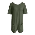 thumbnail image 5 of YFELWZ Combinaisons Grande Taille pour Femmes Col en V Manches Courtes Décontractées Tee-Shirt Réversible avec Poches Vert Armée S, 5 of 5