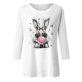 thumbnail image 4 of Women's Fashion Casual Rabbit Easter Print 3/4 Sleeve Top T-Shirt White XXL, 4 of 4