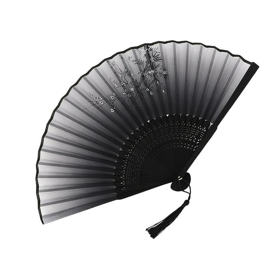 Chinese Fans Folding Fan, Hand Fan Foldable, 9 in Carved Bamboo, Purple Butterfly, Cherry Blossom Branches, Daily Carry, Charcoal Frame, 1 Pc