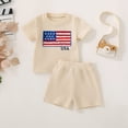 thumbnail image 2 of Little Boy Clothes Set Toddler Baby Boy USA Flag Embroidery Ribbed Short Sleeve T-Shirt & Shorts 2-Piece Summer Outfit Toddler Boy Short Set, 2 of 9