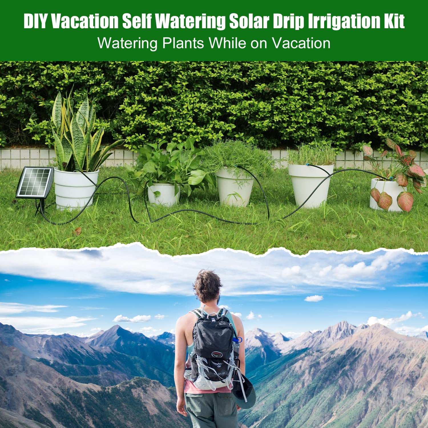 Solar Automatic Drip Irrigation Kit System Solar Powered Auto Easy DIY Watering Device Supported Pots Plants 6 Timing Modes