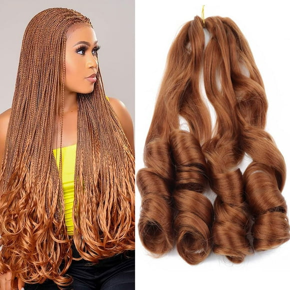 9 Pack French Curly Braiding Hair 22 Inch Bouncy Braiding Hair French Curles Synthetic Hair Extensions French Curl Braiding Hair Wavy ends Pre Streched Spanish Curly Braiding Hair #30