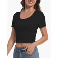 thumbnail image 2 of Women's Casual Short Sleeve Scoop Neck Fitted Workout Basic Crop Top Teen T-shirts, 2 of 6