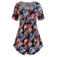 thumbnail image 1 of Más el tamaño de la impresión floral de la manga corta T Henley Rosegal Camisetas tallas grandes, 1 of 5