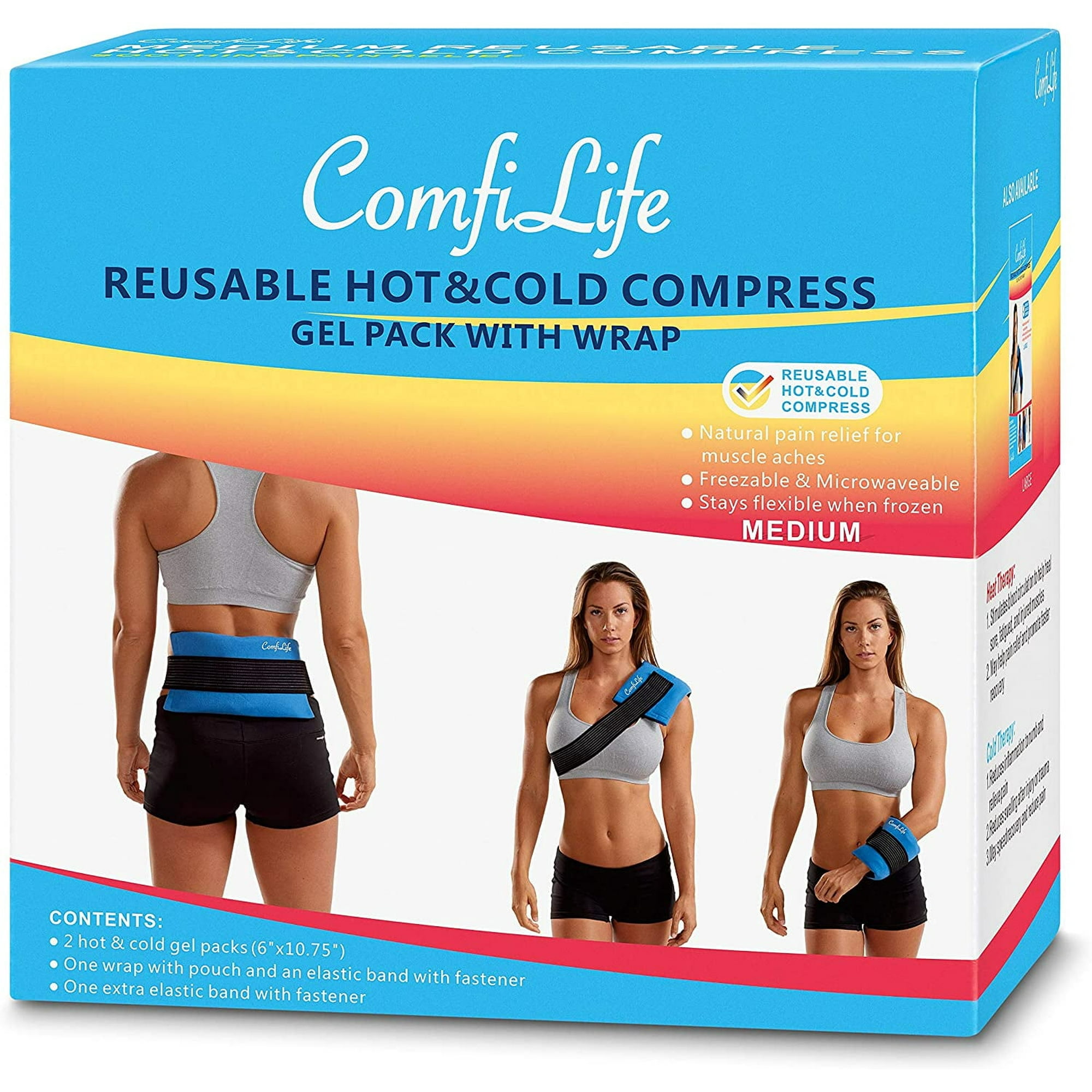 ComfiLife Ice Packs for Injuries – Reusable Hot & Cold Pack with Wrap – Flexible Gel Pack Ice Wrap for Back Pain, Knee, Shoulder, Neck, Hips – Heat & Cold Therapy Relief – Medium