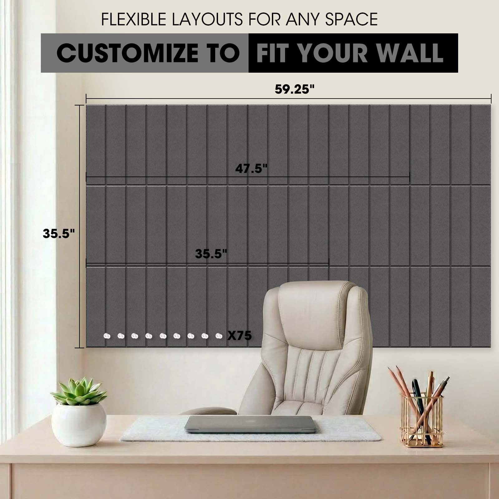 MYMULIKE  15 Pack Large Cork Board for Wall 59" x 36",Felt Bulletin Board with 75 Push Pins,Thick Cork Board for Office Kitchen Classroom, Dark Greyck