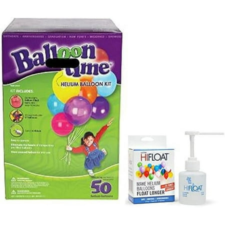 Balloon Time Disposable Helium Kit,Tank 14.9 cu.ft - Plus an Ultra Hi-Float - 50 Balloons and Ribbon Included