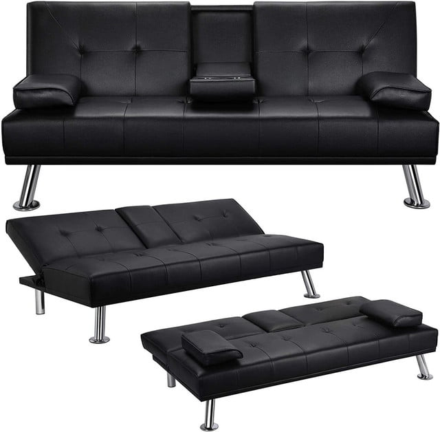 Details about   Faux Leather Futon Sofa Bed Recliner Couch Sleeper Convertible Loveseat CUP New 