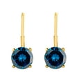 thumbnail image 2 of MauliJewels Ear Rings for Women 0.75 Carat Round Blue Diamond Leverback Earrings Carat 14K Yellow Gold 4-prong, 2 of 5
