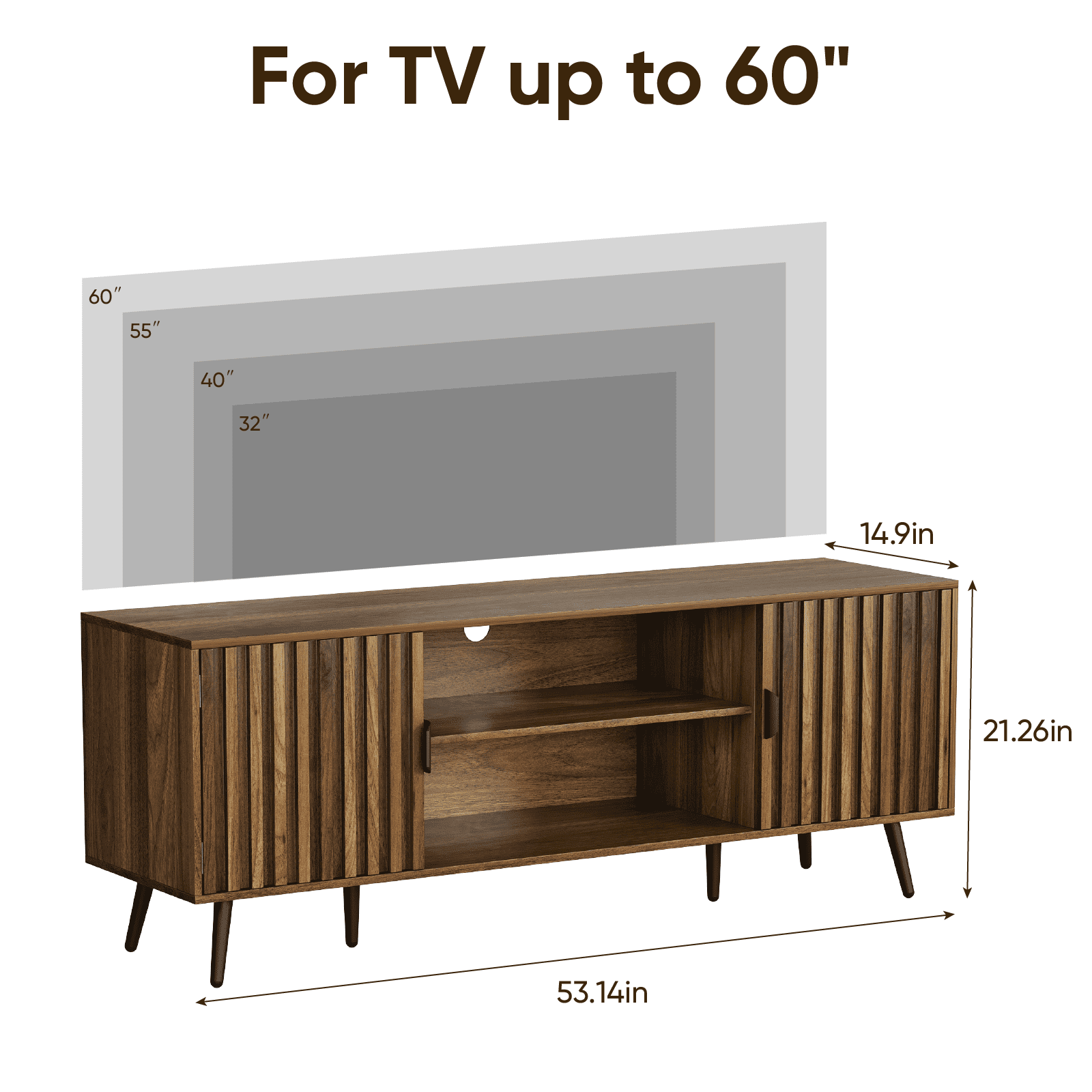 Smuxee Entertainment Center for TVs,Fluted TV Stands for 55 Inch TV,Walnut