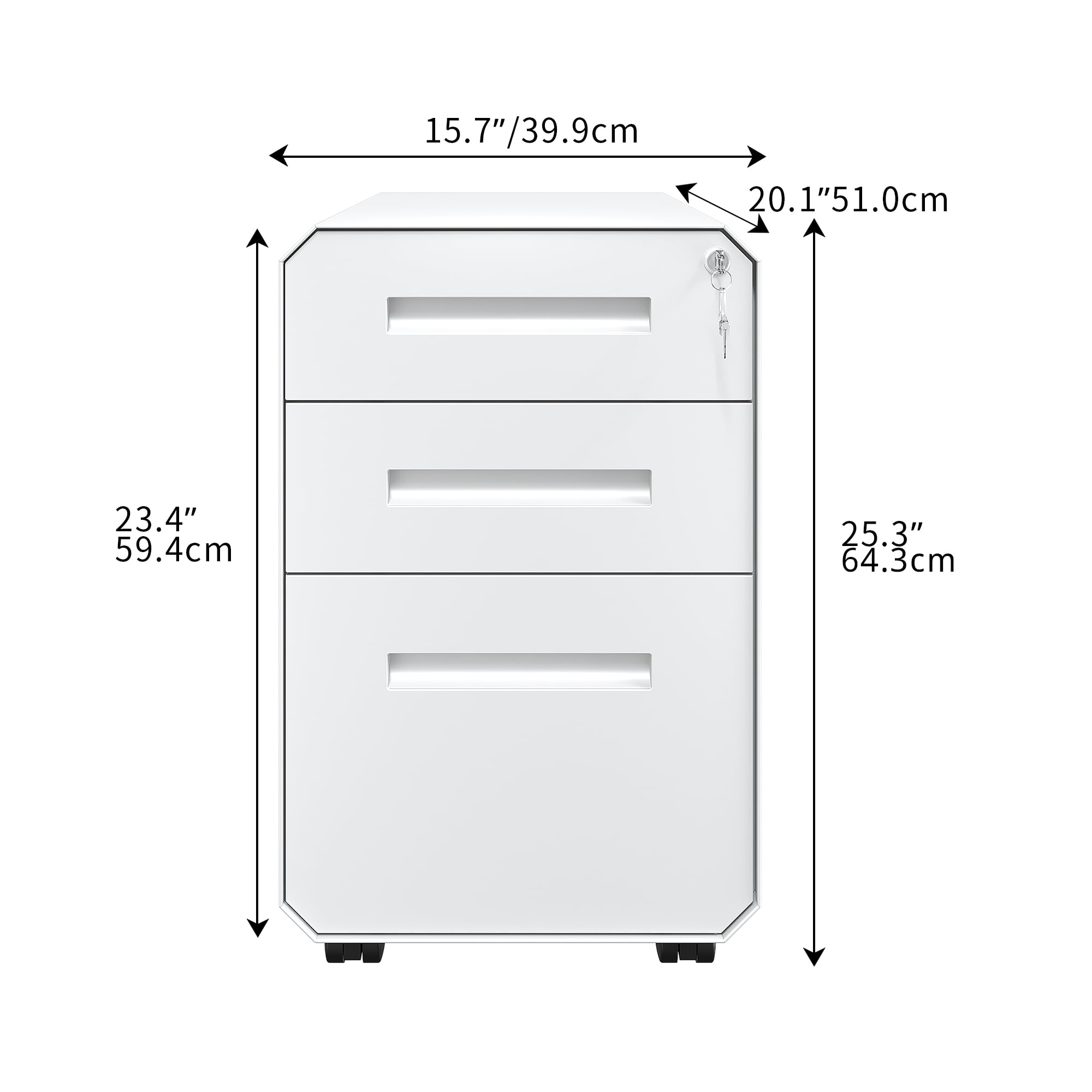 Dextrus 3-Drawer Metal Filing Cabinet, Pre-Assembled Portable File Cabinet with Lock, Divider and Pencil Tray, White