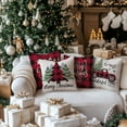 thumbnail image 3 of Merry Christmas Throw Pillow Covers 18x18 Inch Set of 4, Xmas Trees Truck Buffalo Plaid Believe Farmhouse Decorative Cushion Cases for Home Decoration G421-18, 3 of 6