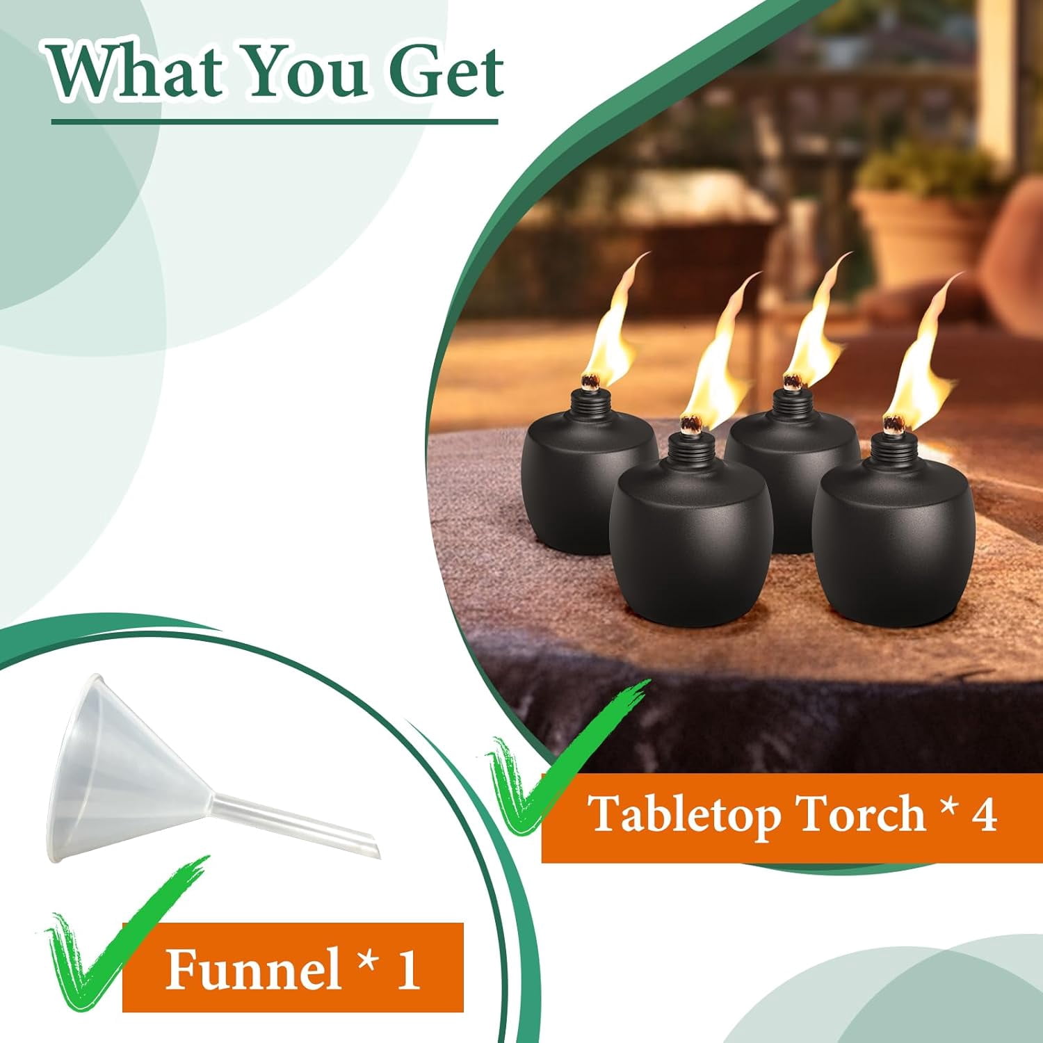 4-Pack Citronella Tabletop Torches,  21 oz Table Top Torches for Outdoor, Metal Oil Burner Candles, Garden Torches with Fiberglass Wick for Yard, Patio, Deck, Garden, Party, Landscape