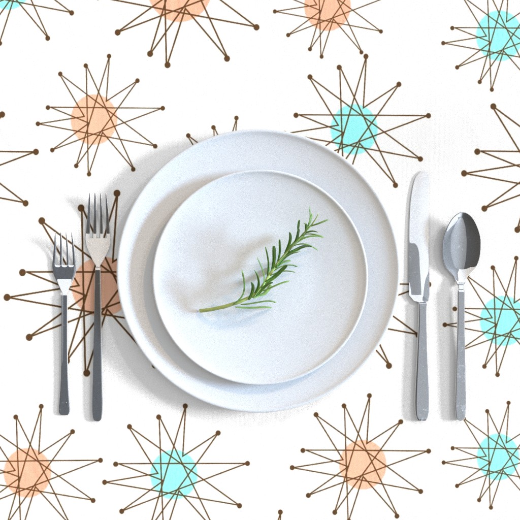 Cathay Kitsch White by speakeasyworks Atomic Starburst Round Tablecloth Midcentury Modern Cotton Sateen Circle Tablecloth by Spoonflower