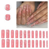 RAGUPEL 24Pcs Glue on Nails for Women,Crystal Embellished Square Nail Tips,3D Flower False Nails,Fake Nails with Designs for Daily Life,Dating,Gatherings and Photo Shoots,Style2
