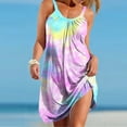 thumbnail image 2 of Staron Spring Summer Dresses for Women Vacation Hawaiian Print V Neck Sleeveless Casual Loose Beach Coverall Dress, XL, 2 of 7