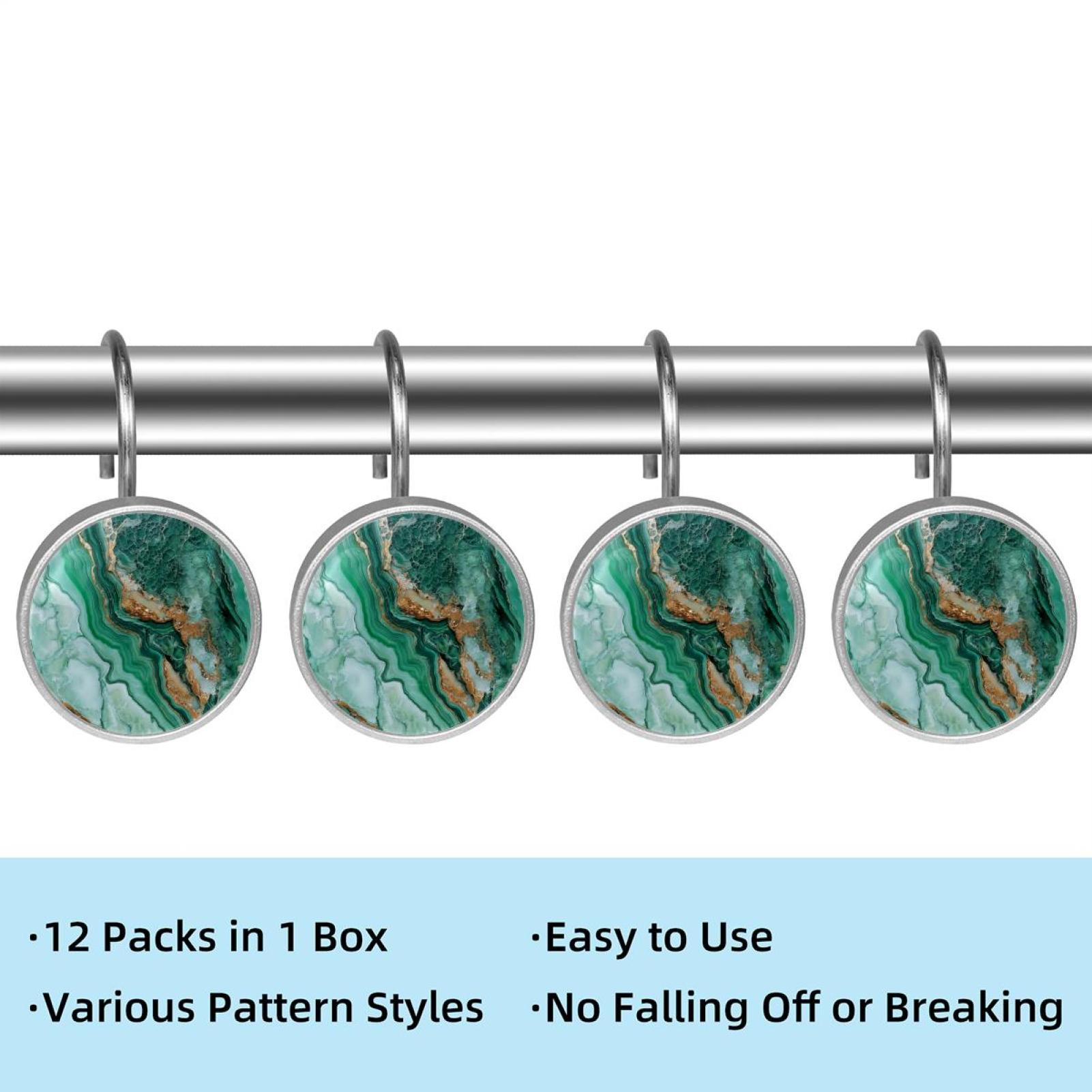HemaKayy 12 Pcs Shower Curtain Hooks Bathroom Decorative Accessories Gold Foiled Emerald Marble