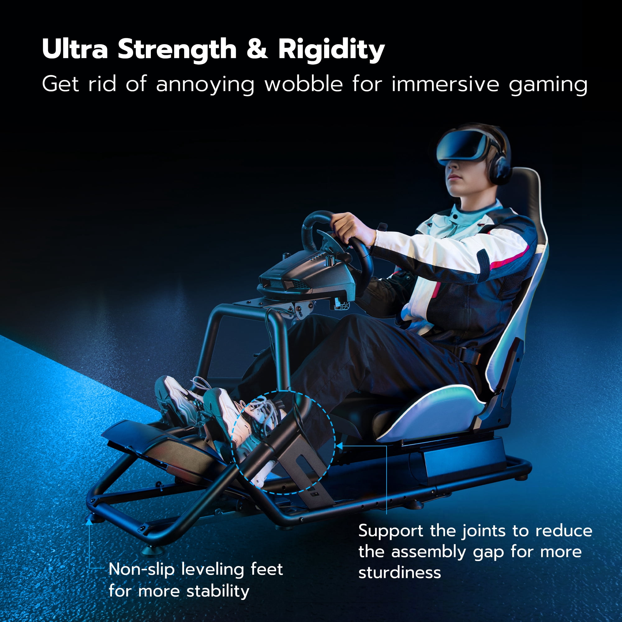 ARES WING Racing Simulator Cockpit with Seat, Adjustable Sim Racing Cockpit Compatible with Logitech, Thrustmaster, Fanatec, Moza, for PS5, PS4, Xbox and PC, Blue