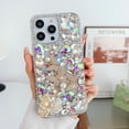 thumbnail image 2 of Allytech Full Glitter Diamond Case for iPhone 15 Pro Max, Luxury Sparkle Bling Butterfly Flower for Women Girls, Shockproof Hybrid Protective Phone Case with Fashion Detachable Wrist Strap - Silver, 2 of 7