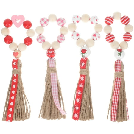 

4Pcs Napkin Rings Valentine Party Napkin Holders Wood Beaded Serviette Rings