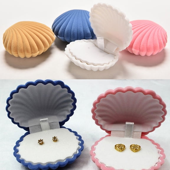 SmartBy Cute Shell Velvet Gift Box Ring Pendant Jewelry Earrings Storage Display Case