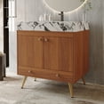 thumbnail image 4 of 30" Waterproof Wood Bathroom Organizer, Space-Saving Freestanding Cabinet with Marble Top, Retro Bathroom Vanity with Ceramic Sink for Bathroom, Gold,Walnut,White, 4 of 9