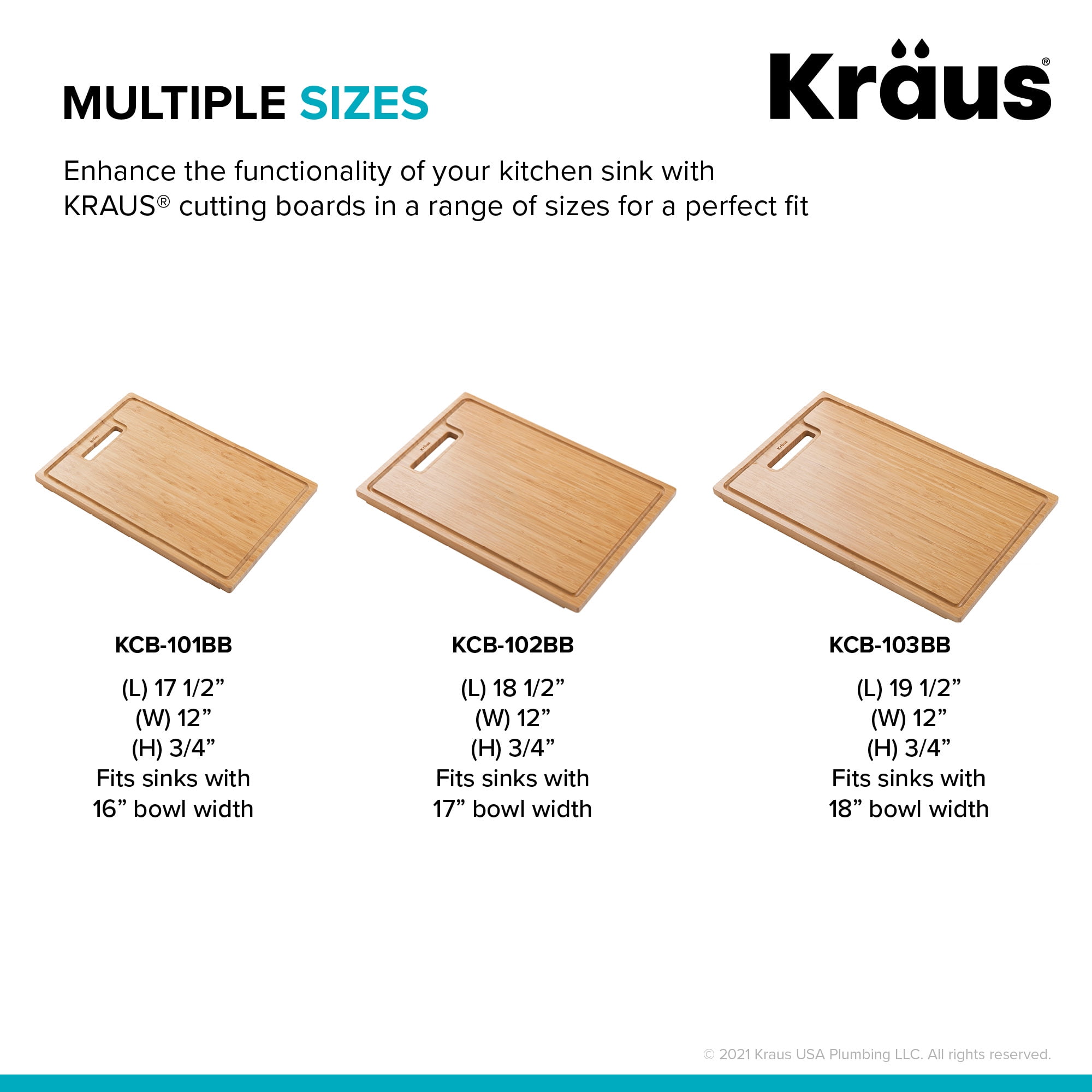 Kraus 12 in. Solid Bamboo Workstation Kitchen Sink Cutting Board