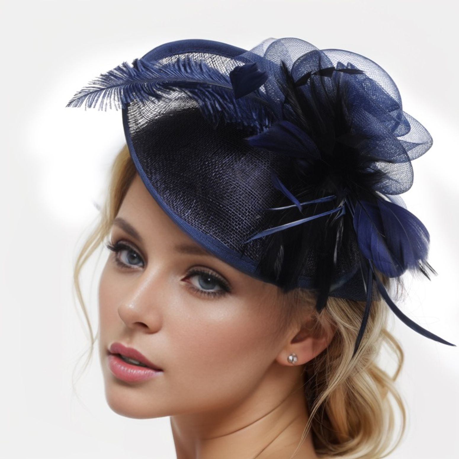SWSMCLT Women's Fascinator Tea Party Hat Mesh Fancy Wedding Elegant Hat Kentucky Derby Hat Party Fashion Navy One Size