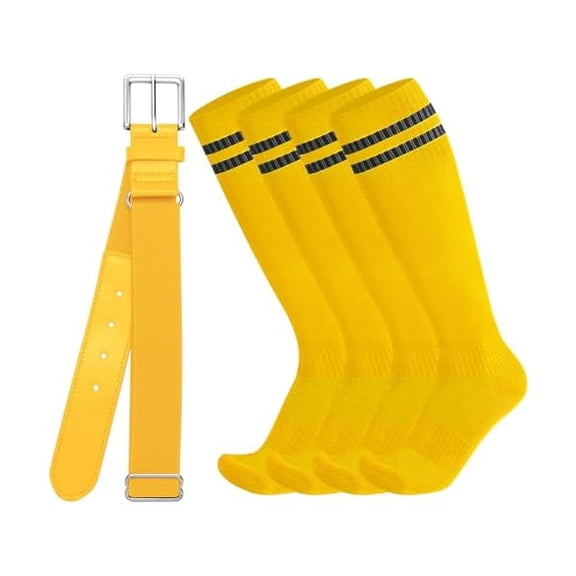 Eryueer Youth Baseball Socks and Belt Combo Toddler Kids Softball Sock and Belt for Boys Men(2 Pairs of Socks & 1 Belt)