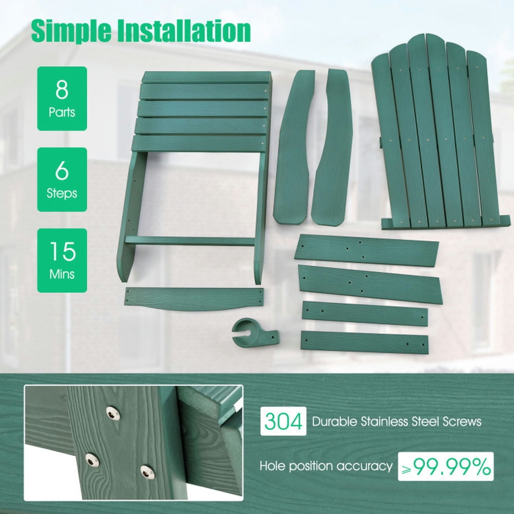 Aimee Lii Weather Resistant HIPS Outdoor Adirondack Chair with Cup Holder, Outdoor Patio Furniture for Balcony Porch Backyard, Sturdy -Green