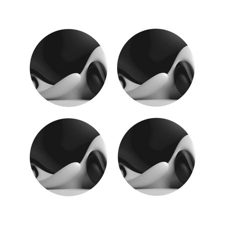 

Fuzoiu Black White Fluid Sculpture Print Leather Coasters Set Drink Coasters Set of 4 for Tabletop Protection Durable PVC Coasters Home Décor and Housewarming Gift-Round Shape