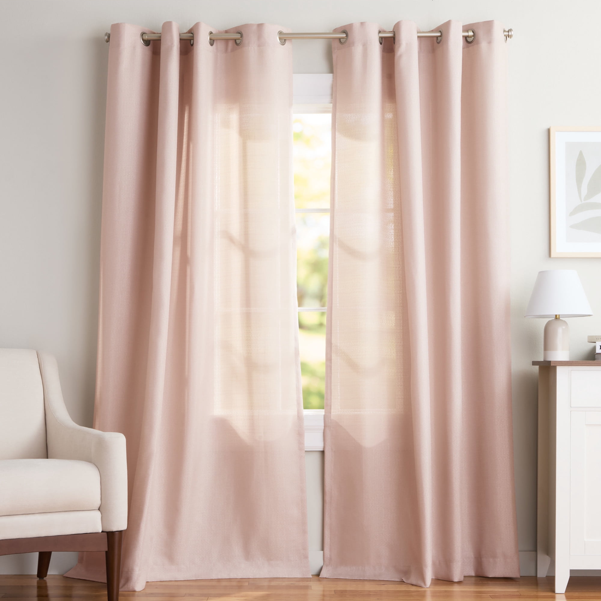 Exclusive Home Loha Linen Grommet Top Curtain Panel Pair, 54"x108", Blush