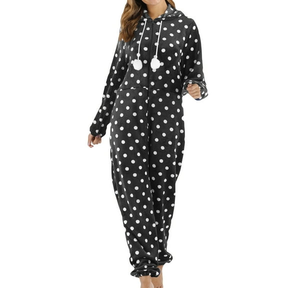 Defitshape Women's Family Fuzzy Flannel Fleece Onesie Pajamas Lounging Loose Fit Classic Onesies Black Medium