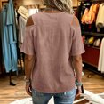 thumbnail image 3 of Setooff Womens Shirts, Cut Out Shoulder V Neck Short Sleeve Tops, Solid Oversized Tshirts for Women Casual Summer Blouse, 3 of 6