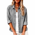 thumbnail image 6 of KLHDSF Denim Shirt Women Long Sleeve Button Down Western Jean Shirts Collared, Roll Up, with Pockets, Baggy, Lightweight, Shacket, Casual Office Gray XXL, 6 of 9