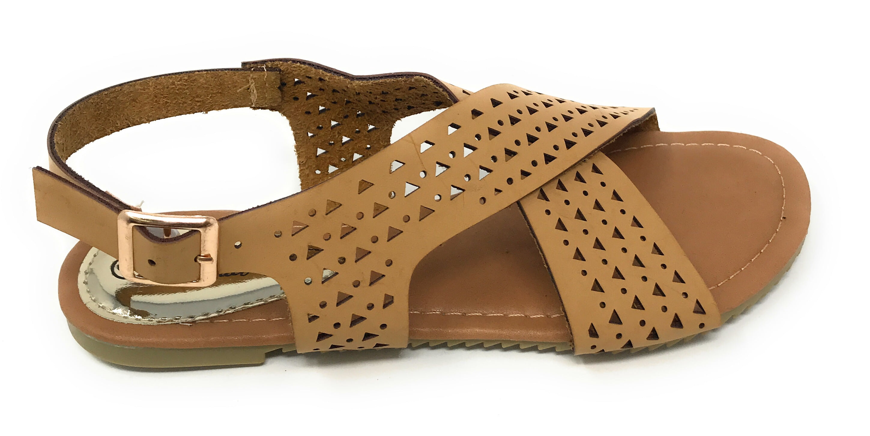 Victoria K Women's Perforated CrissCross Straps With Side Buckle Sandals