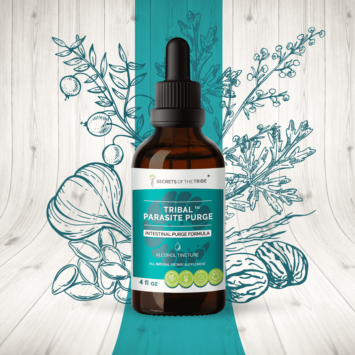 Tribal Parasite Purge Alcohol Extract, Tincture, Cranberry, Garlic