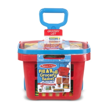 Developmental Play Food - Melissa & Doug Fill and Roll Grocery Basket Play Set With Play Food Boxes and Cans (9 pcs)