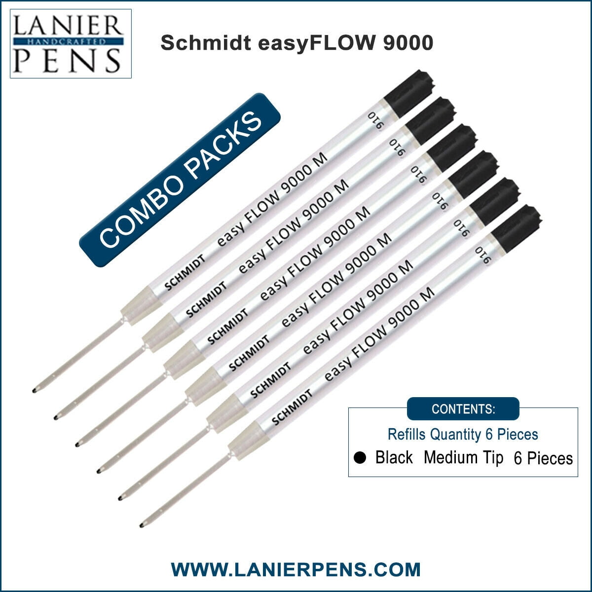 6X Schmidt 9000 M easyFLOW Parker Style Refill Black Ink Medium Tip