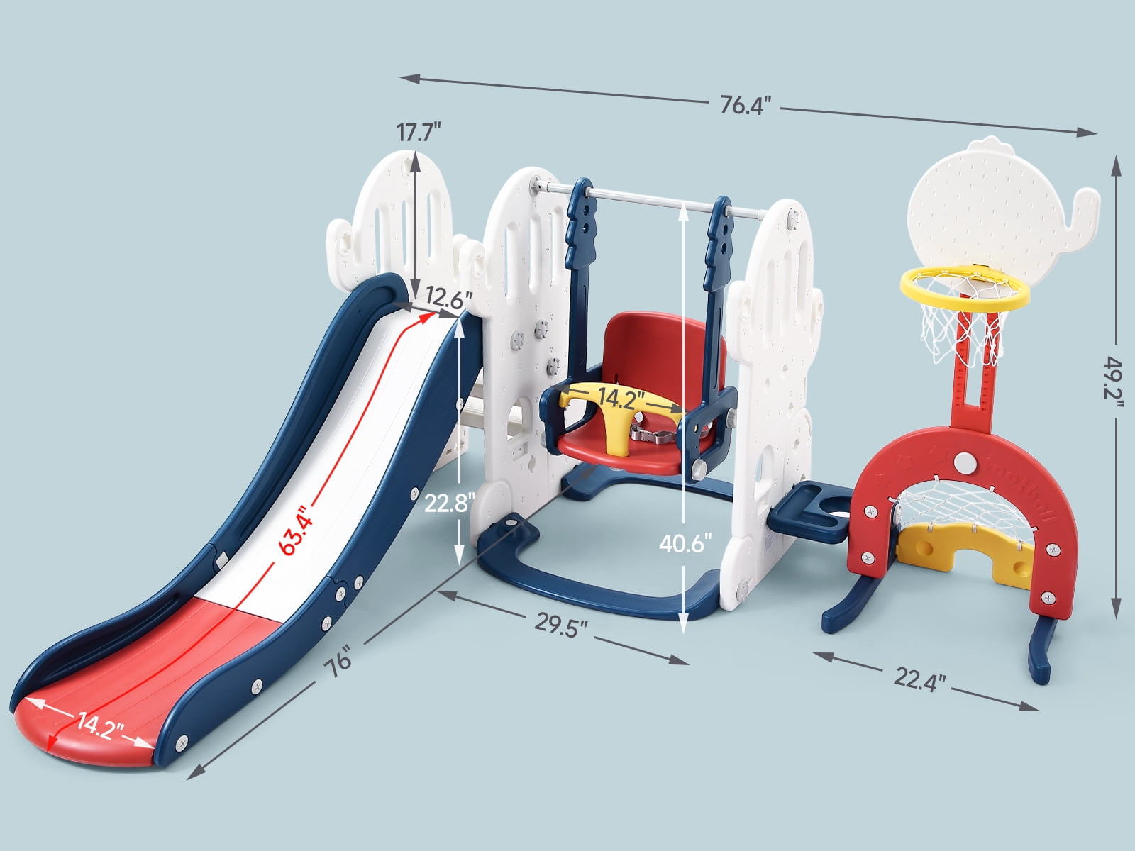 5 in 1 Toddler Slide and Swing Set, Kids Freestanding Slide Climber with Adjustable Swing and Basketball Hoop, Soccer Golf and Ring Toss Game, Indoor Outdoor Playset for Toddlers Age 1-3