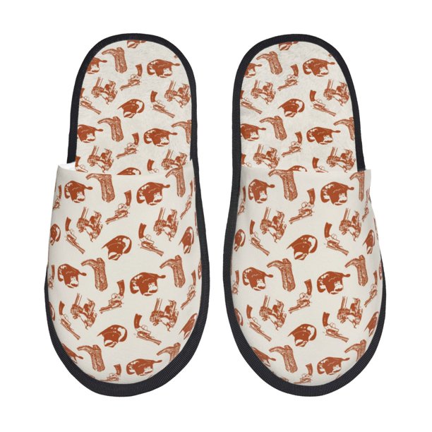 Fotbe Cowboy Western Pantuflas Peludas para Mujer con Estampado, Zapatillas de Peluche, Zapatos de Invierno para Casa, Uso Interior y Exterior-Large