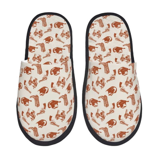 Fotbe Cowboy Western Pantuflas Peludas para Mujer con Estampado, Zapatillas de Peluche, Zapatos de Invierno para Casa, Uso Interior y Exterior-Medium
