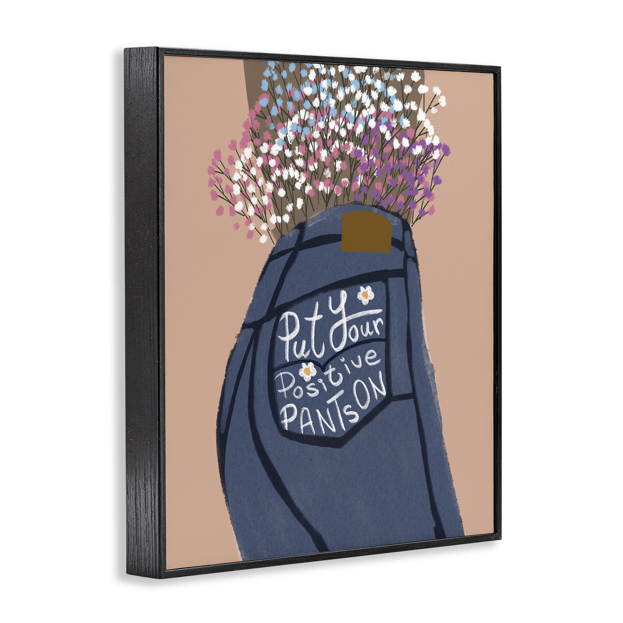 Stupell Industries Floral Positive Pants Novelty Painting Black Framed Art Print Wall Art, 16 x 20