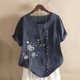thumbnail image 2 of Gibobby Blusa Casual de Mujer Nueva camiseta algodón informal con estampado Retro literario y artístico elegante para mujer(Azul oscuro,XL), 2 of 4