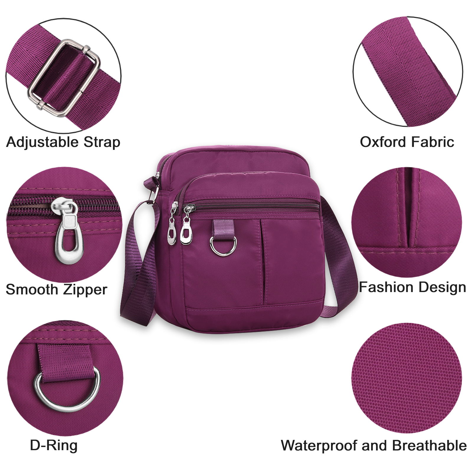 TSV Small Crossbody Bag for Women, Waterproof Ladies Anti-thief Shoulder Bag, Oxford Fabric Fashion Handbag with Adjustable Strap - image 4 of 9