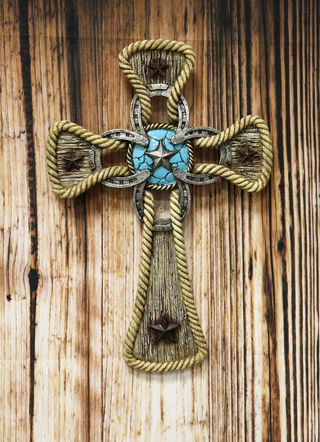 Ebros Gift Rustic Western Stars Turquoise Gem Horseshoe Wall Cross ...