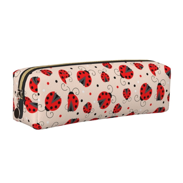 Disketp Red Ladybug Estuche de Lápices de Cuero con Cierre, Estuche Compacto para Papelería, Bolígrafos y Accesorios Pequeños