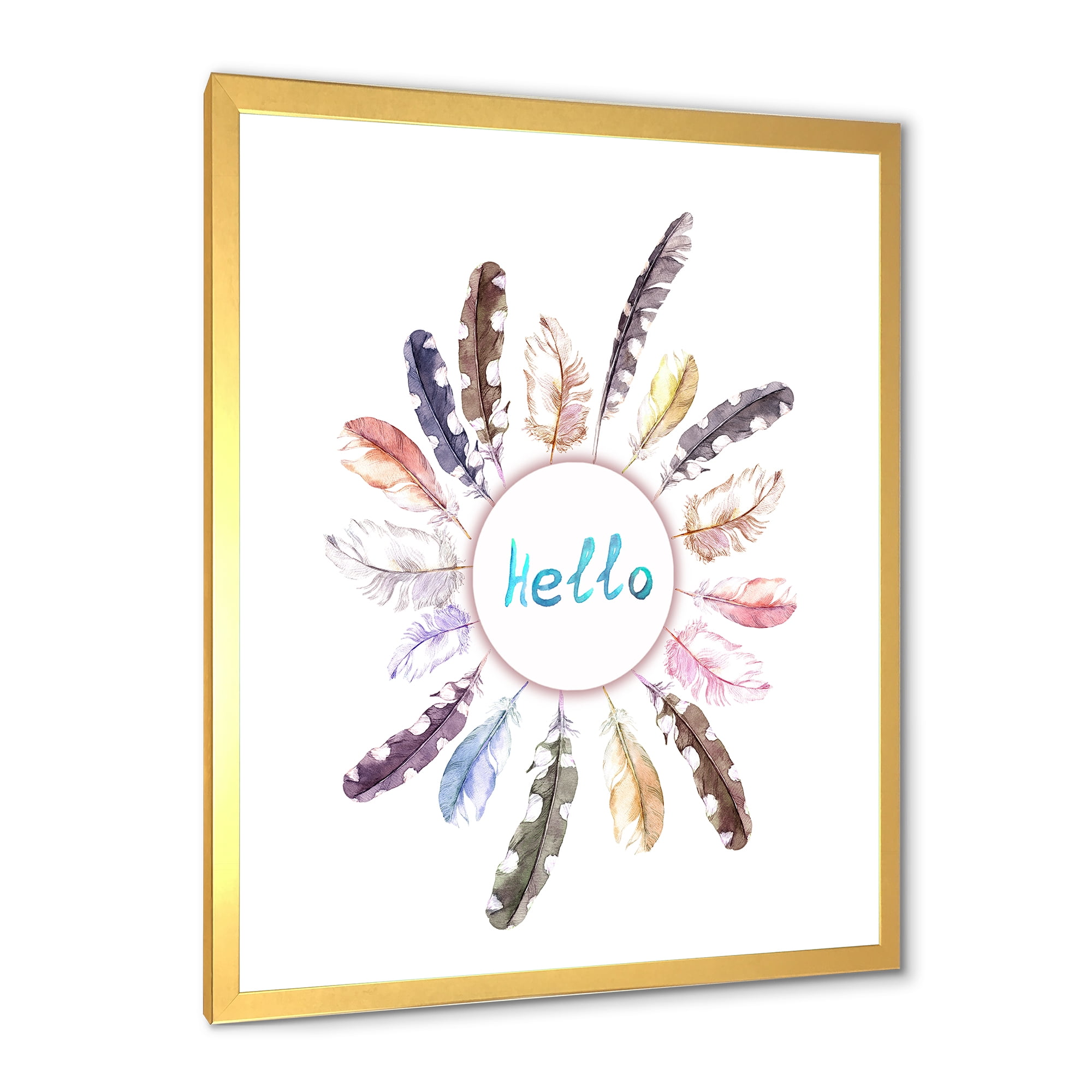 Designart 'Ancient Round Wreath With Birds Feathers' Bohemian & Eclectic Framed Art Print