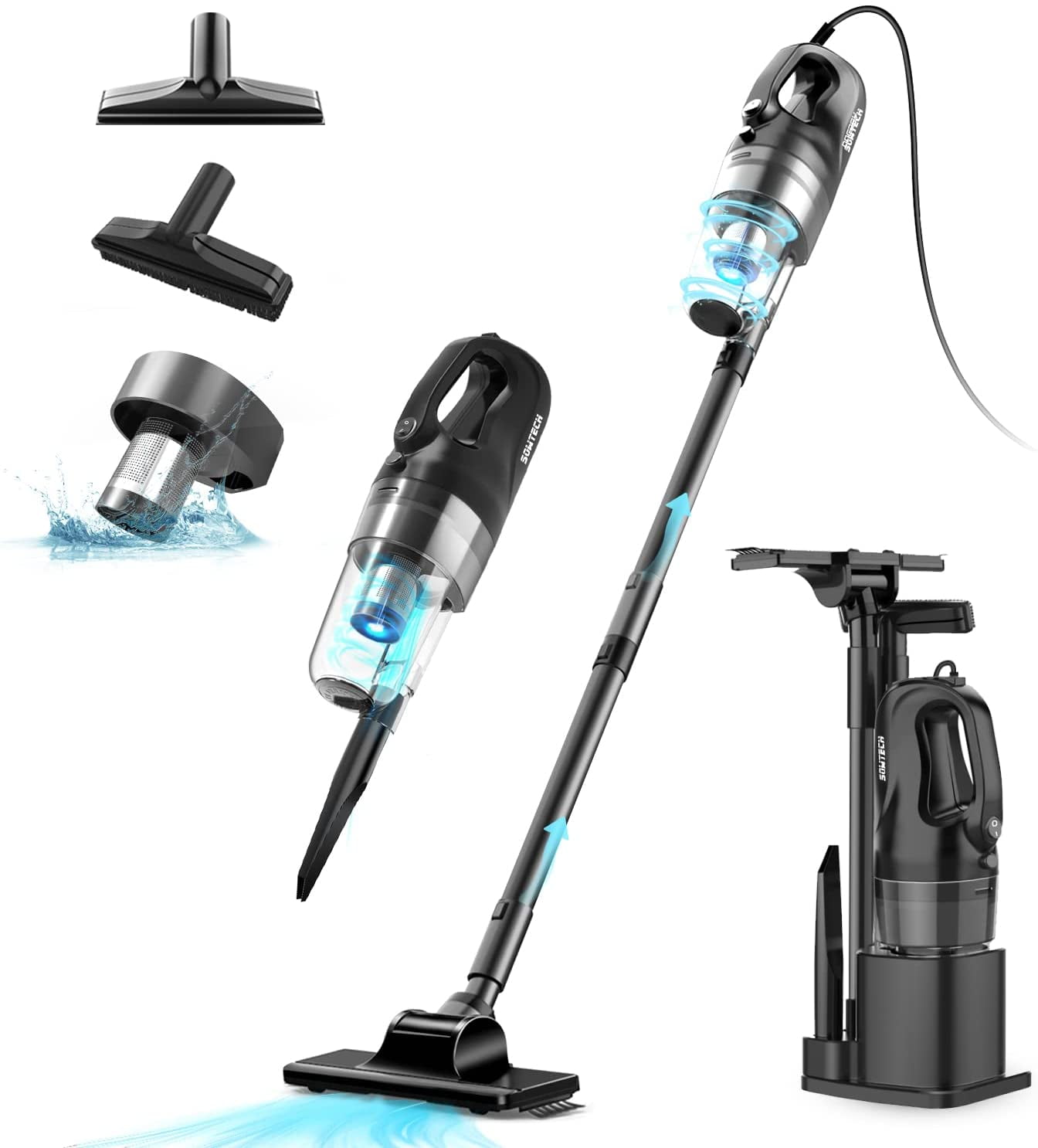 SOWTECH Corded Stick Vacuum Cleaner,17KPa Powerful Suction with 32Ft Cord, Cyclonic Suction
